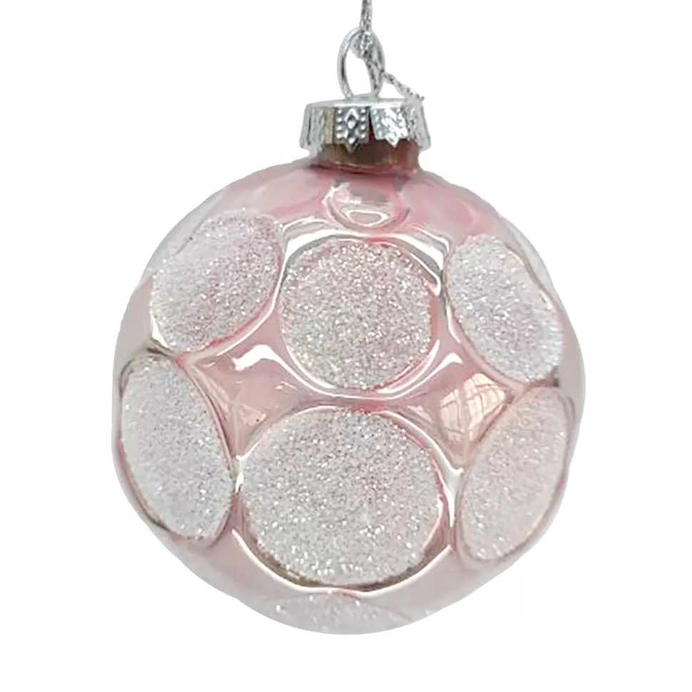Christmas Forever ORN GLASS BALL 3″ PINK W/ CIRCLE ICE GLITTER