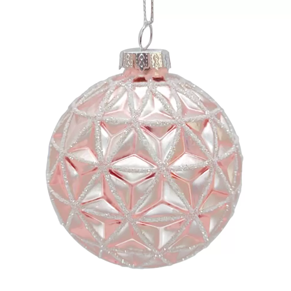 Christmas Forever ORN GLASS BALL 3″ PINK W/ DIAMOND ICE GLITTER
