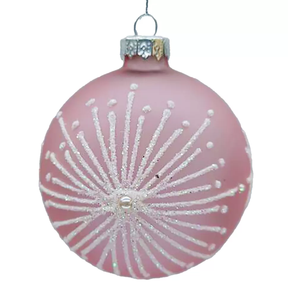Christmas Forever ORN GLASS BALL 3″ PINK W/ WHITE STARBURST