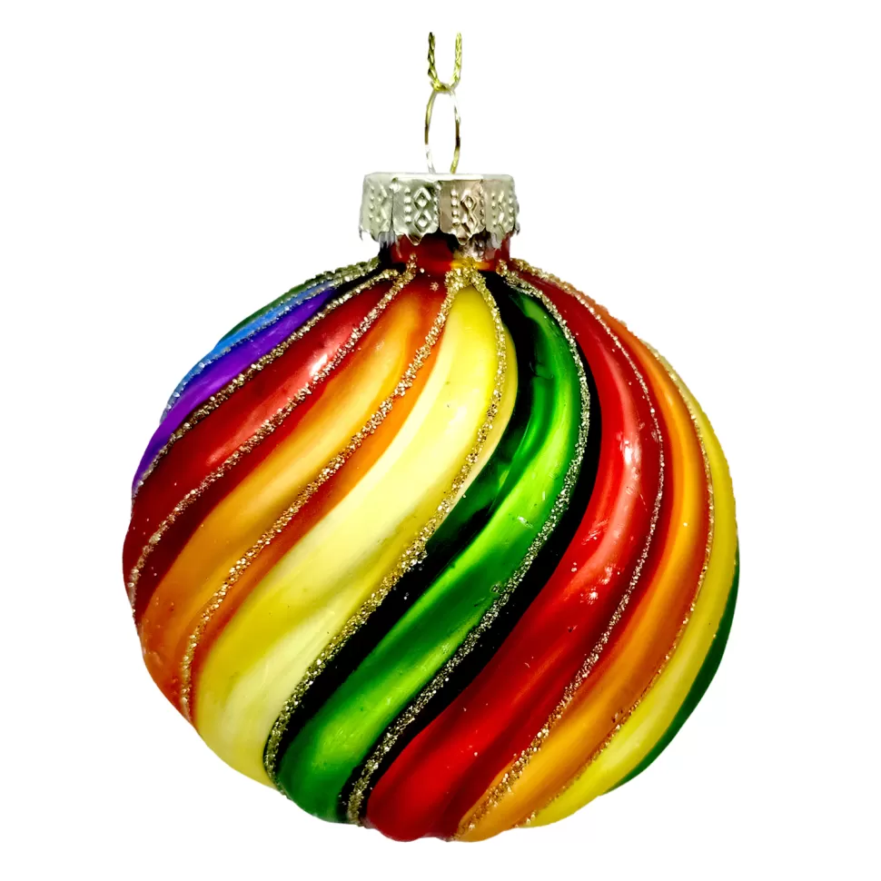 Christmas Forever ORN GLASS BALL 3″ RAINBOW SWIRL W/ GOLG GLITTER