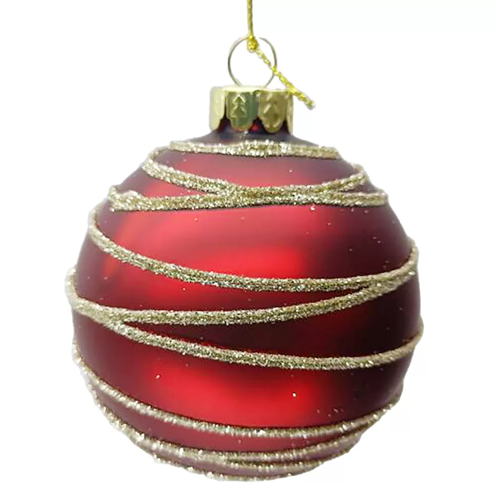 Christmas Forever ORN GLASS BALL 3″ RED GOLD CIRCLE GLITTER
