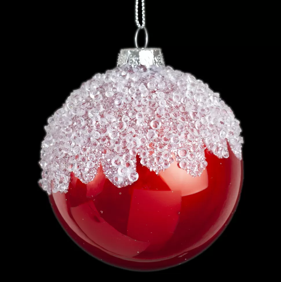 Christmas Forever ORN GLASS BALL 3″ RED W/ICE TOPPING