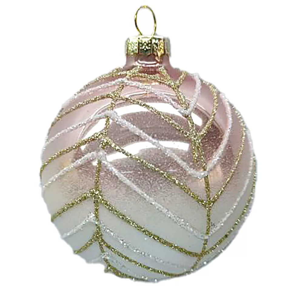 Christmas Forever ORN GLASS BALL 3″ ROSE GOLD SHINY W/ CHAMP./WHITE GLITTER