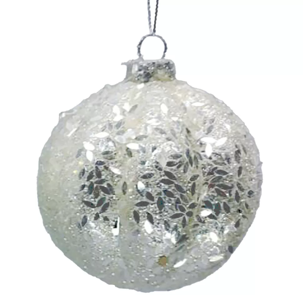 Christmas Forever ORN GLASS BALL 3″ SILVER FROST MELON W/ ICE GLITTER