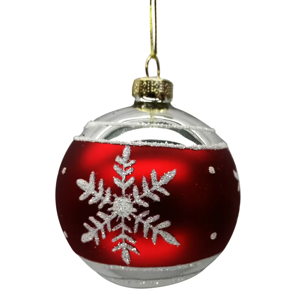 Christmas Forever ORN GLASS BALL 3″ SILVER W/RED BAND W/SNOWFLAKE