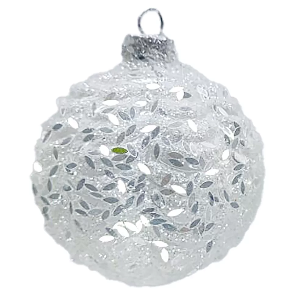 Christmas Forever ORN GLASS BALL 3″ WHITE FROST W/ LONG IRIDESCENT GLITTER