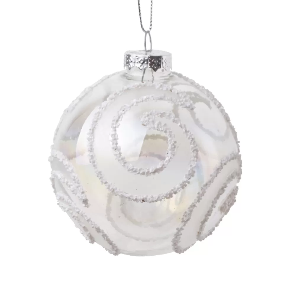 Christmas Forever ORN GLASS BALL 3″ WHITE FROST W/ WHITE SWIRL PATTERN