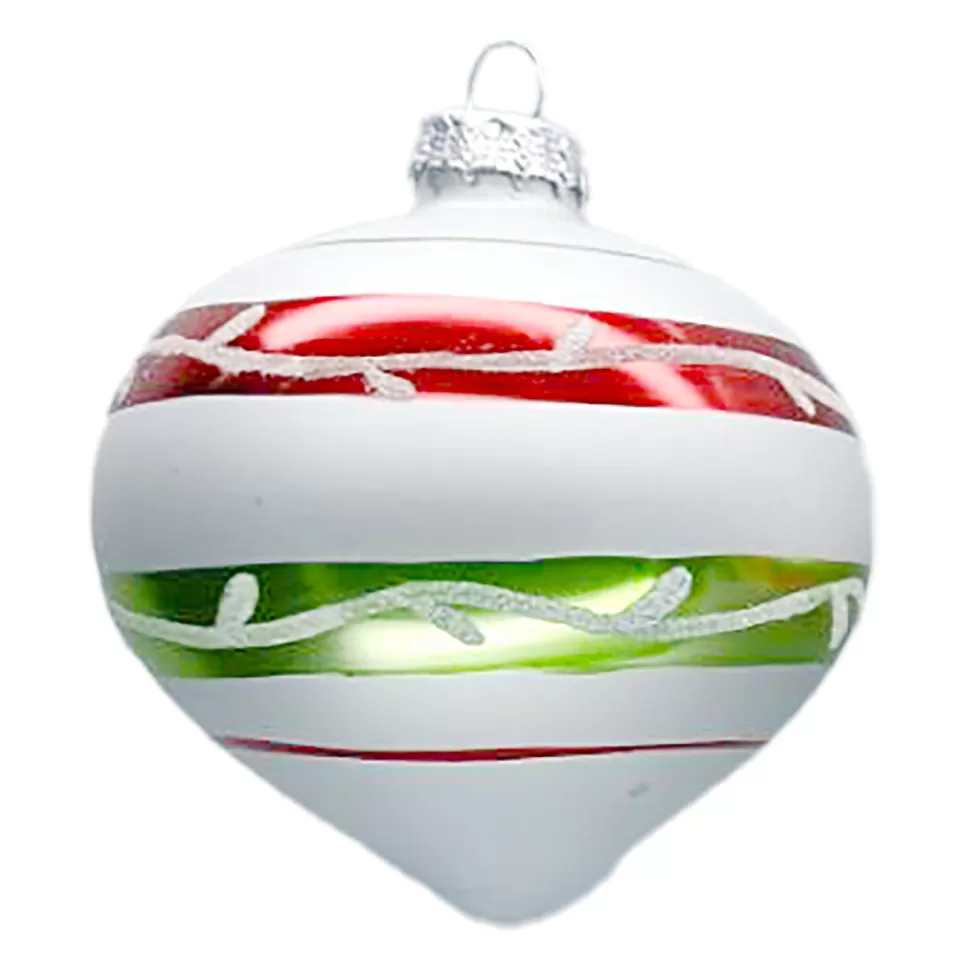 Christmas Forever ORN GLASS BALL 3″ WHITE MATT W/ RED/GREEN LINE