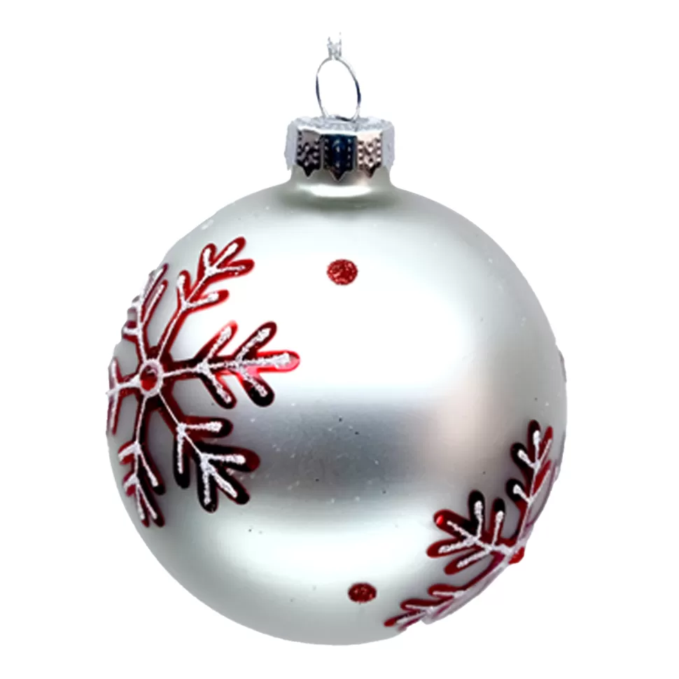 Christmas Forever ORN GLASS BALL 3″ WHITE MATTE W/ RED SNOWFLAKE