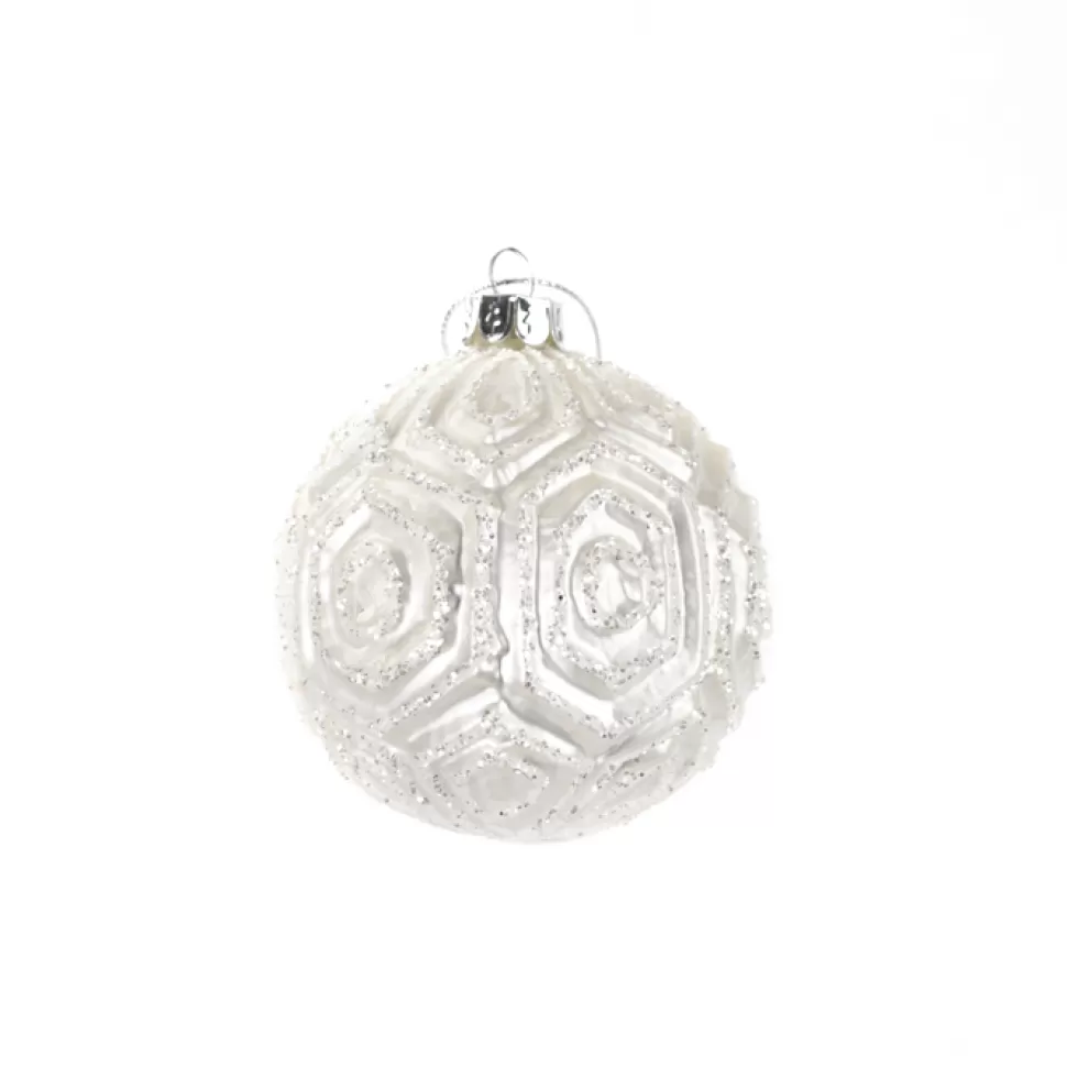 Christmas Forever ORN GLASS BALL 3″ WHITE W/ HEX PATTERN