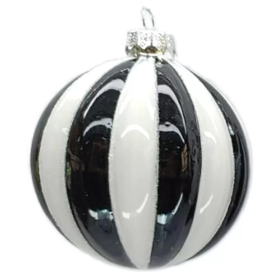 Christmas Forever ORN GLASS BALL 3″ WHITE/BLACK MELON W/ WHITE GLITTER