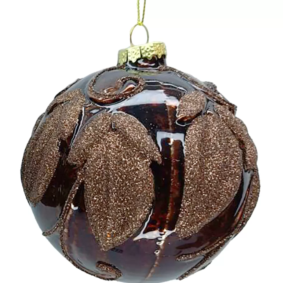Christmas Forever ORN GLASS BALL 4″ CHOCOLATE W/ GLITTER