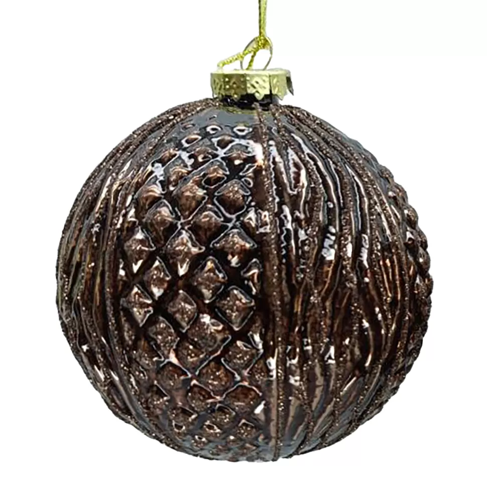Christmas Forever ORN GLASS BALL 4″ CHOCOLATE W/ GLITTER