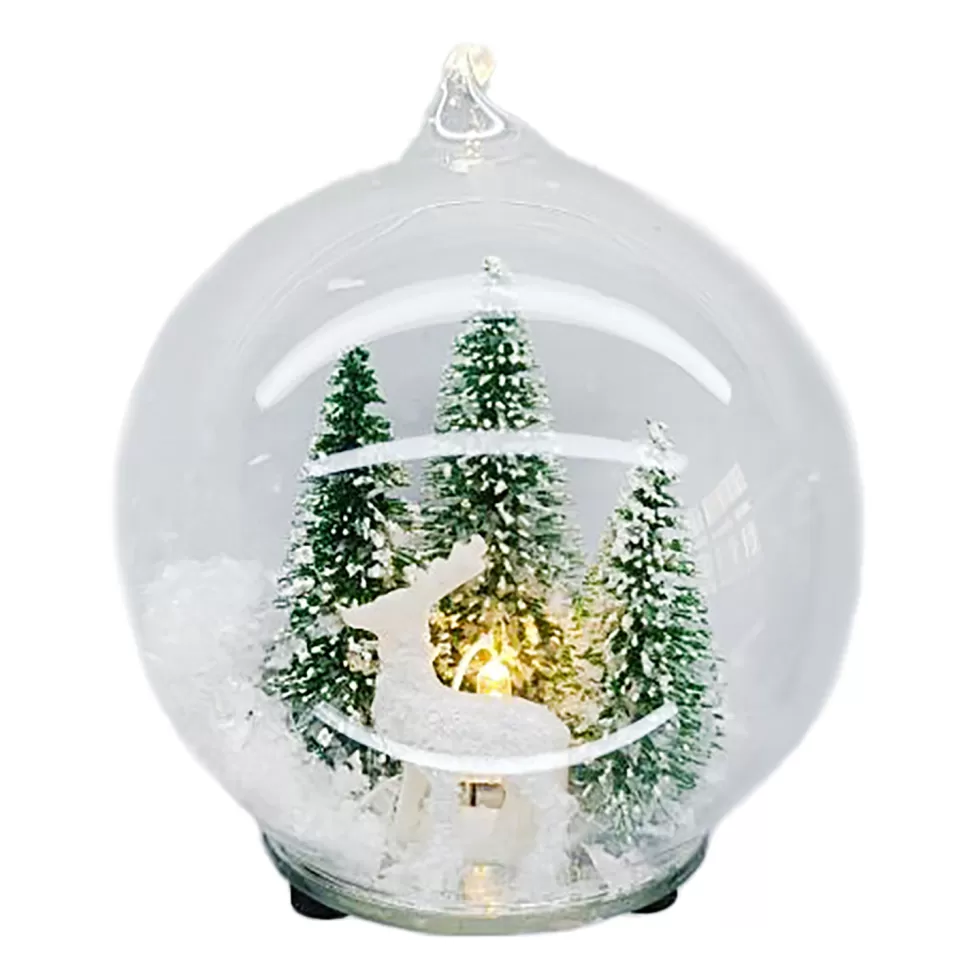 Christmas Forever ORN GLASS BALL 4″ CLEAR W/ TREE & DEER LIGHTED