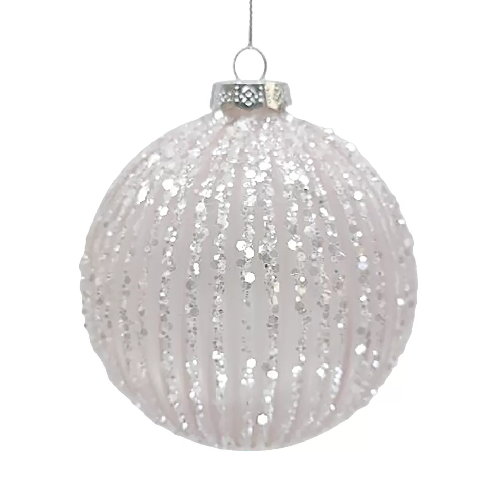 Christmas Forever ORN GLASS BALL 4″ PINK MATT MELON W/ ICE GLITTER