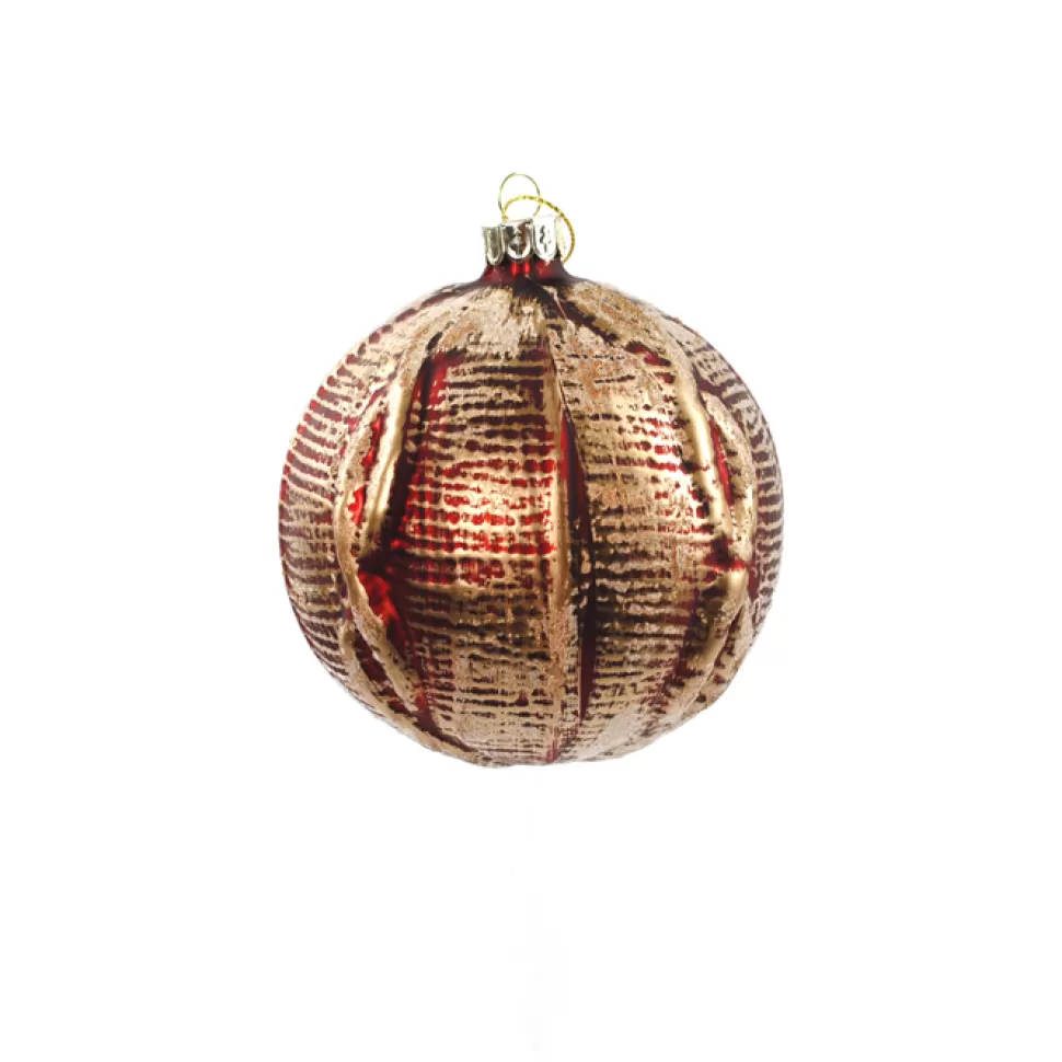 Christmas Forever ORN GLASS BALL 4″ RED- BURG/GOLD W/ ROPING
