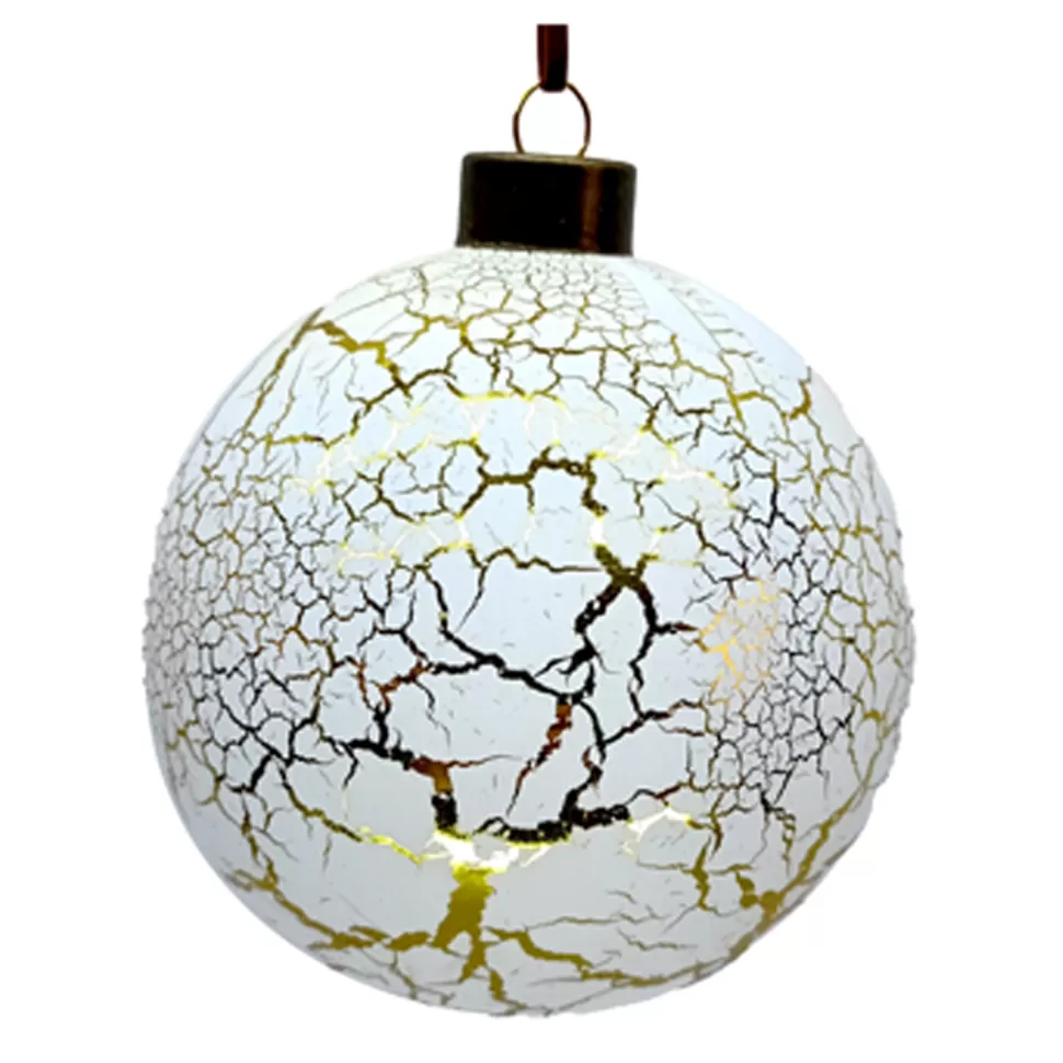 Christmas Forever ORN GLASS BALL 4″ WHITE GOLDEN CRACKLE LOOK LOOK