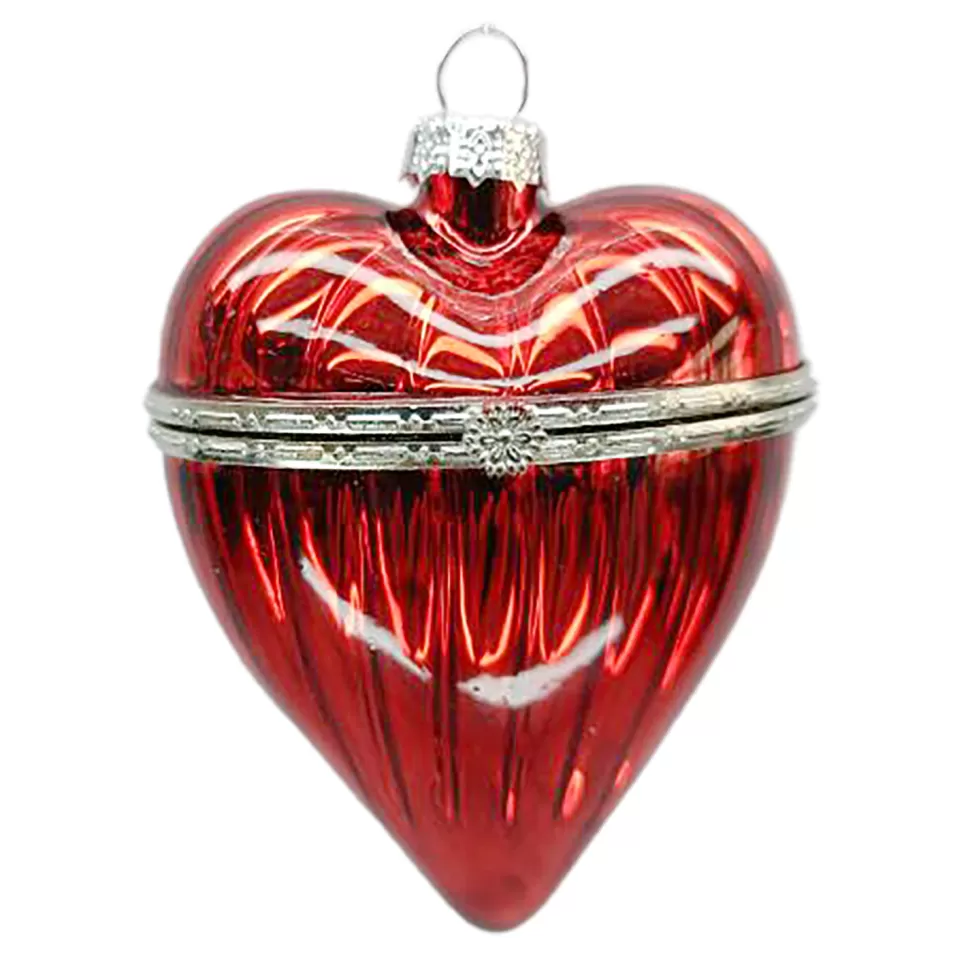 Christmas Forever ORN GLASS BALL HEART BOX 4″ RED SHINY