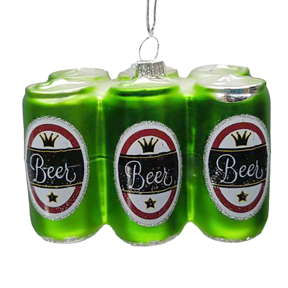 Christmas Forever ORN GLASS BEER CANS 3.5″ GREEN