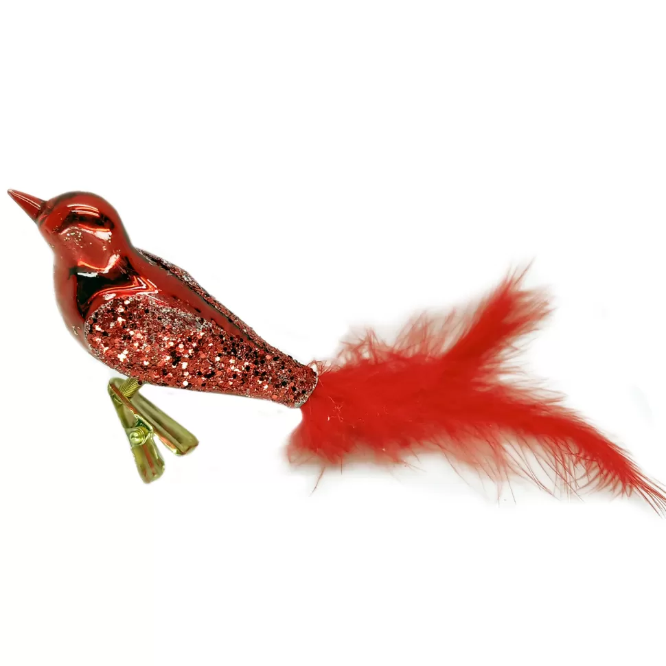 Christmas Forever ORN GLASS BIRD 5″ RED W/FEATHER TAIL