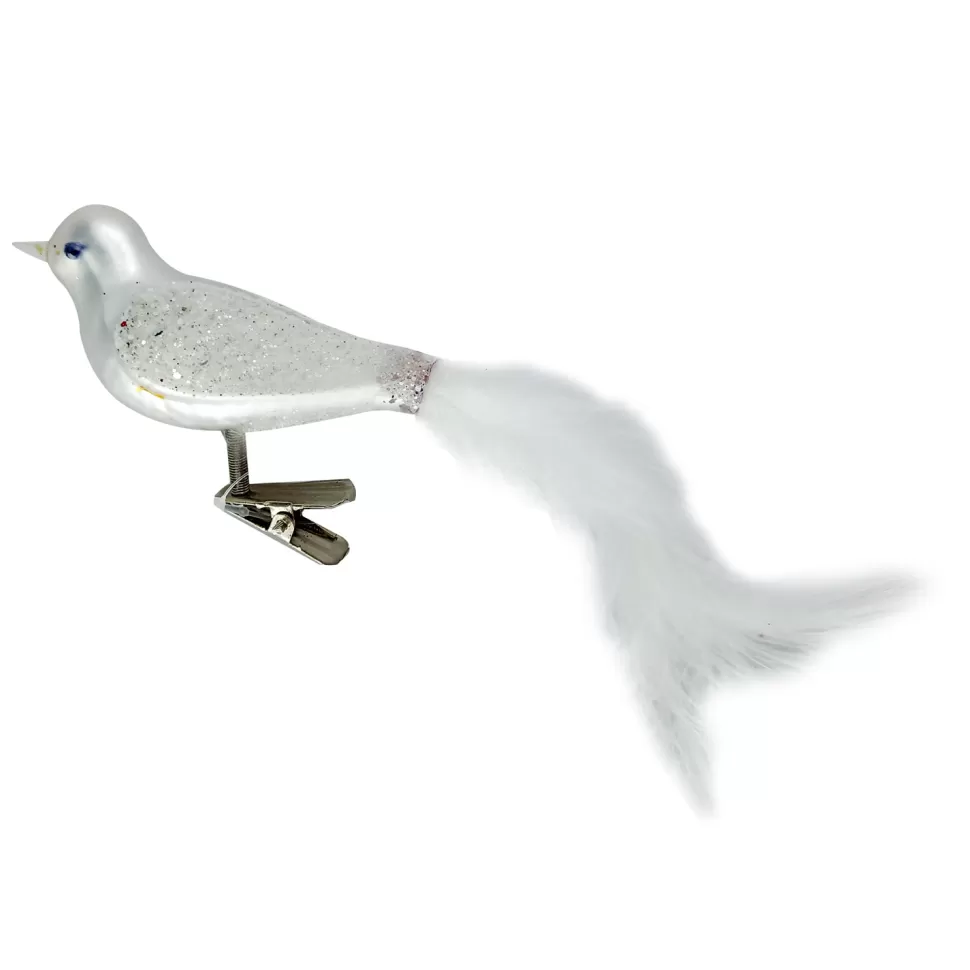 Christmas Forever ORN GLASS BIRD 5″ WHITE W/ FEATHER TAIL
