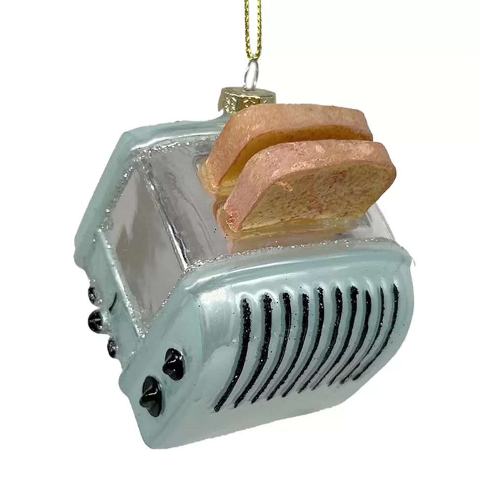 Christmas Forever ORN GLASS BREAD TOASTER 3″ LT BLUE/SILVER/BROWN