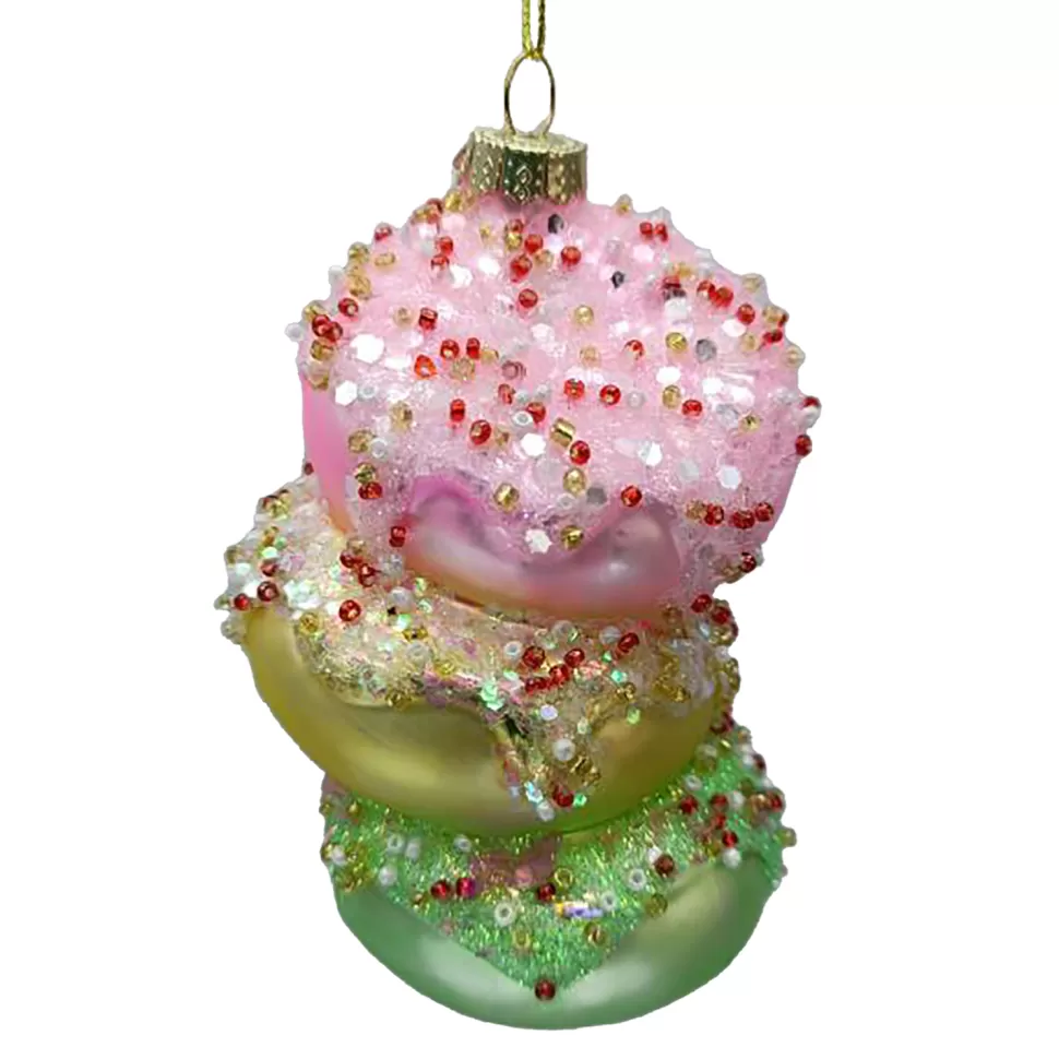 Christmas Forever ORN GLASS CAKE MACAROONS 4″ PINK/WHITE/MINT