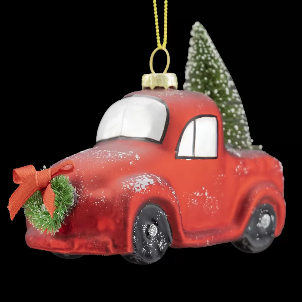 Christmas Forever ORN GLASS CAR 4.5″ W/TREE AND WREATH
