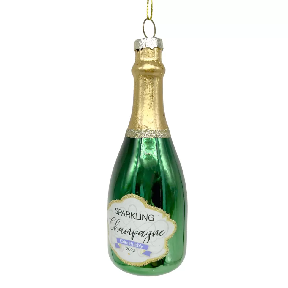 Christmas Forever ORN GLASS CHAMPAGNE BOTTLE 6″ GREEN