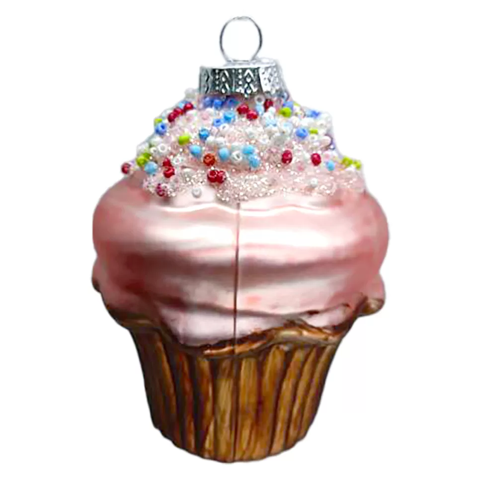 Christmas Forever ORN GLASS CUPCAKE 4″ BROWN/PEACH