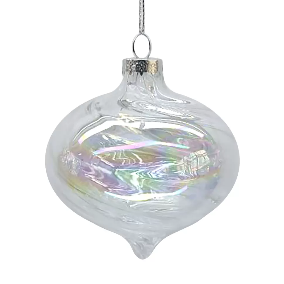 Christmas Forever ORN GLASS DROP 3″ CLEAR W/ PEARL/IRIDESCENT FINISH
