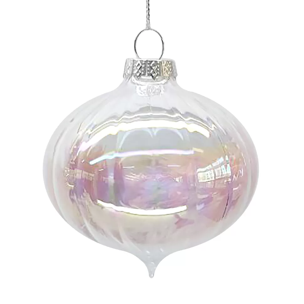 Christmas Forever ORN GLASS DROP 3″ CLEAR/PINK IRIDESCENT FINISH