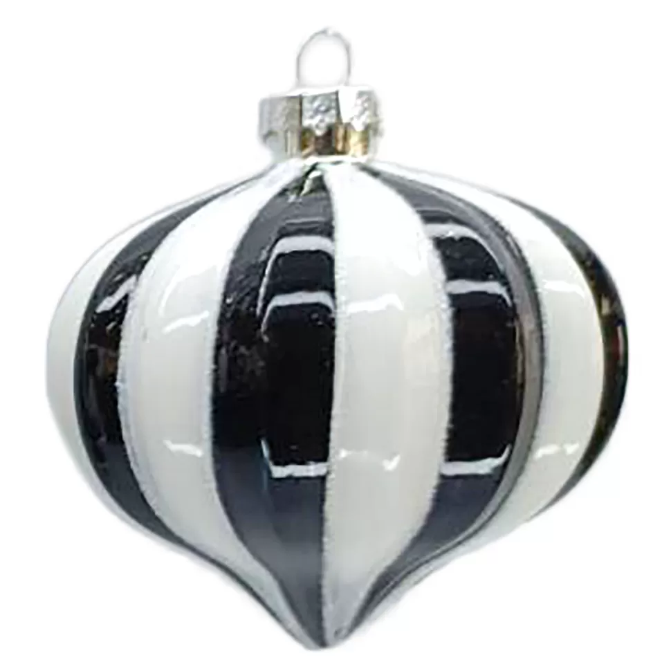 Christmas Forever ORN GLASS DROP 3″ WHITE/BLACK MELON W/ WHITE GLITTER