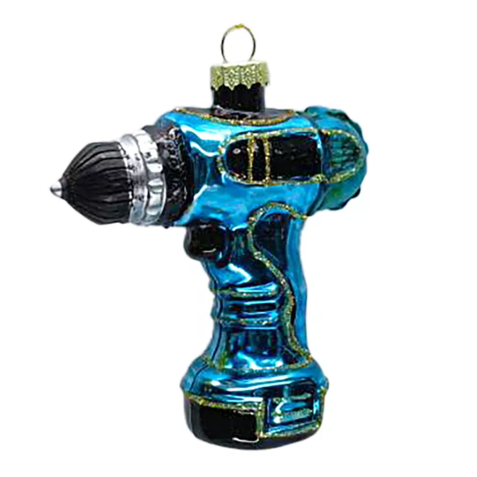 Christmas Forever ORN GLASS ELECTRIC DRILL 3.5″ BLUE/BLACK