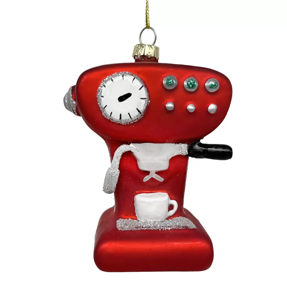 Christmas Forever ORN GLASS ESPRESSO MACHINE 4″ RED/SILVER