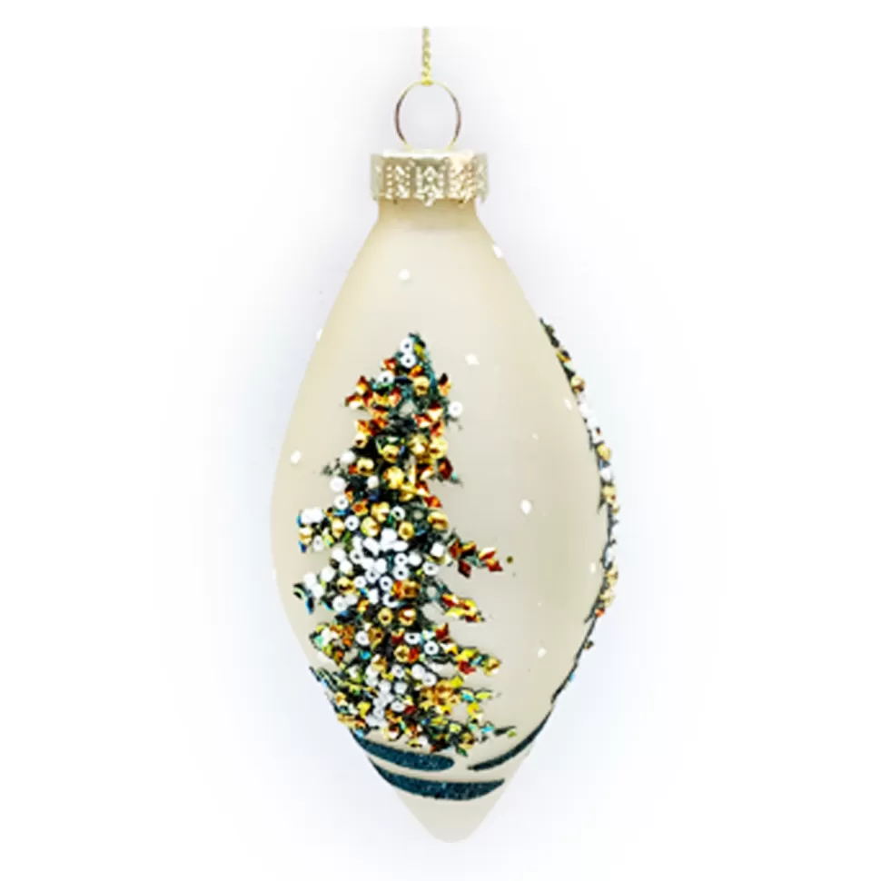 Christmas Forever ORN GLASS FINIAL 2.5″ X 5″ OLIVE/YELLOW TREE GLITTER | SEQUINS | BEADS