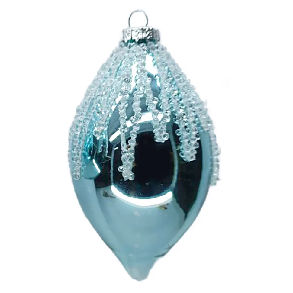 Christmas Forever ORN GLASS FINIAL 5.5″ BLUE ICE SHINY W/ ICE GLITTER