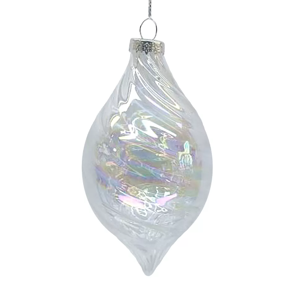 Christmas Forever ORN GLASS FINIAL 5″ CLEAR W/ PEARL/IRIDESCENT FINISH