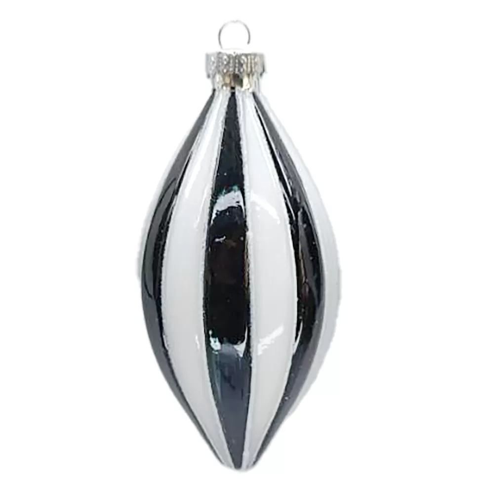 Christmas Forever ORN GLASS FINIAL 5″ WHITE/BLACK MELON W/ WHITE GLITTER