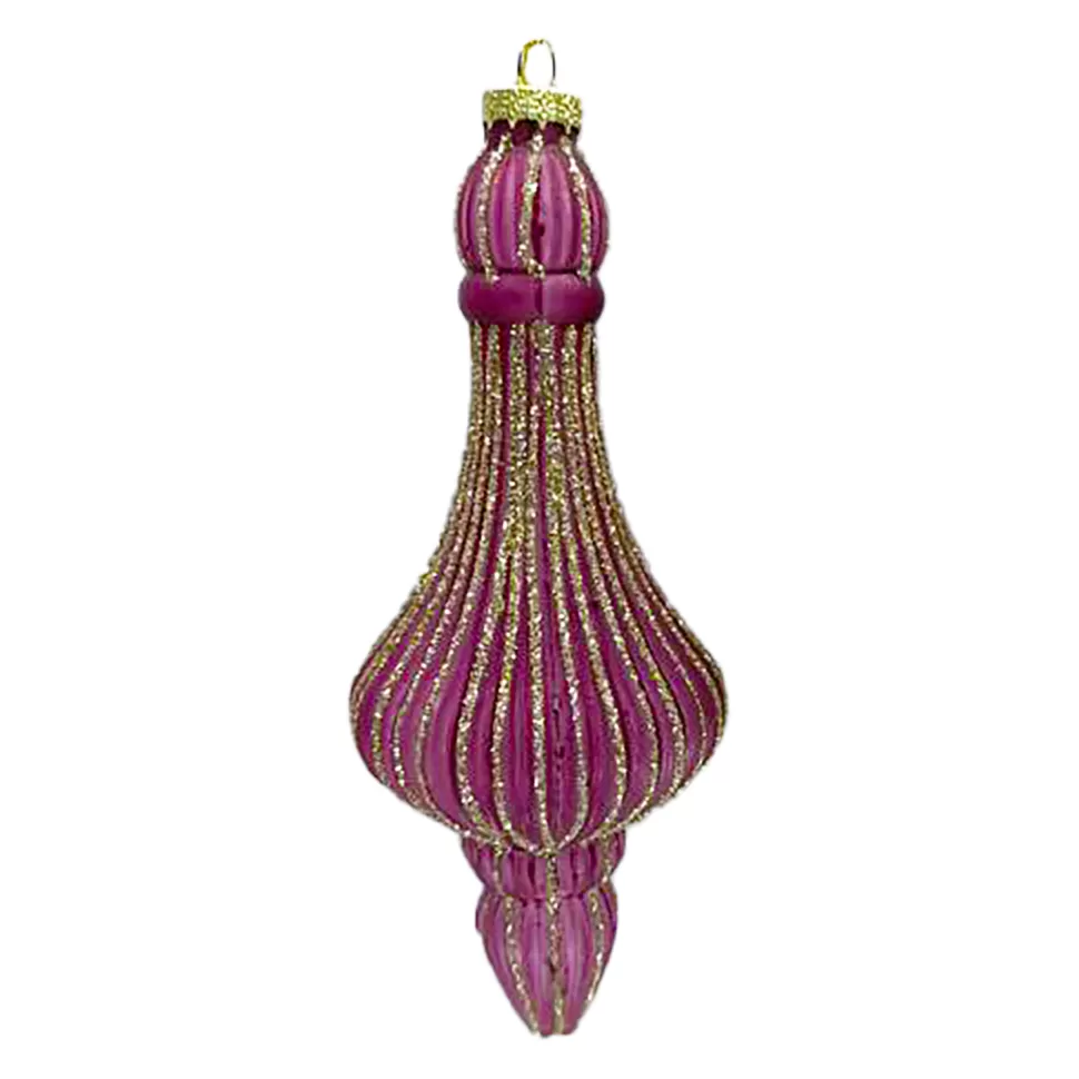 Christmas Forever ORN GLASS FINIAL 6″ DARK MAUVE W/ CHAMPAGNE GLITTER