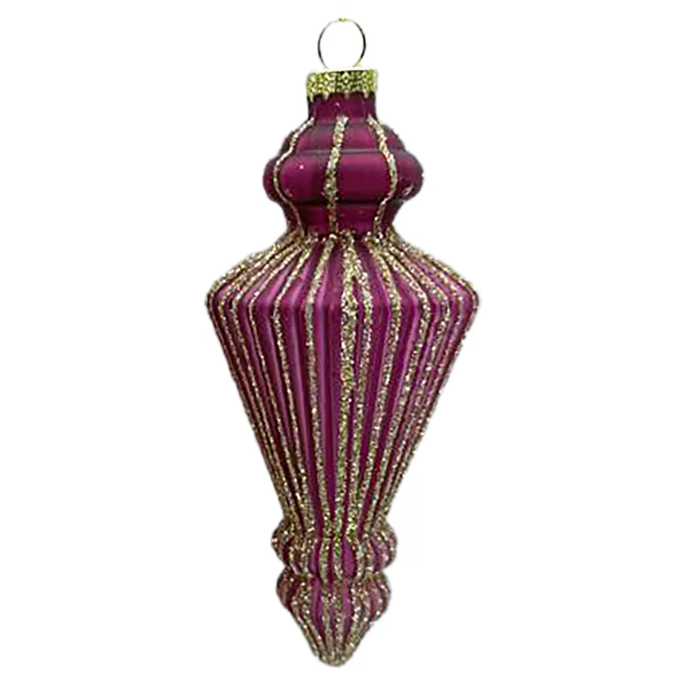 Christmas Forever ORN GLASS FINIAL 6″ DARK MAUVE W/ CHAMPAGNE GLITTER