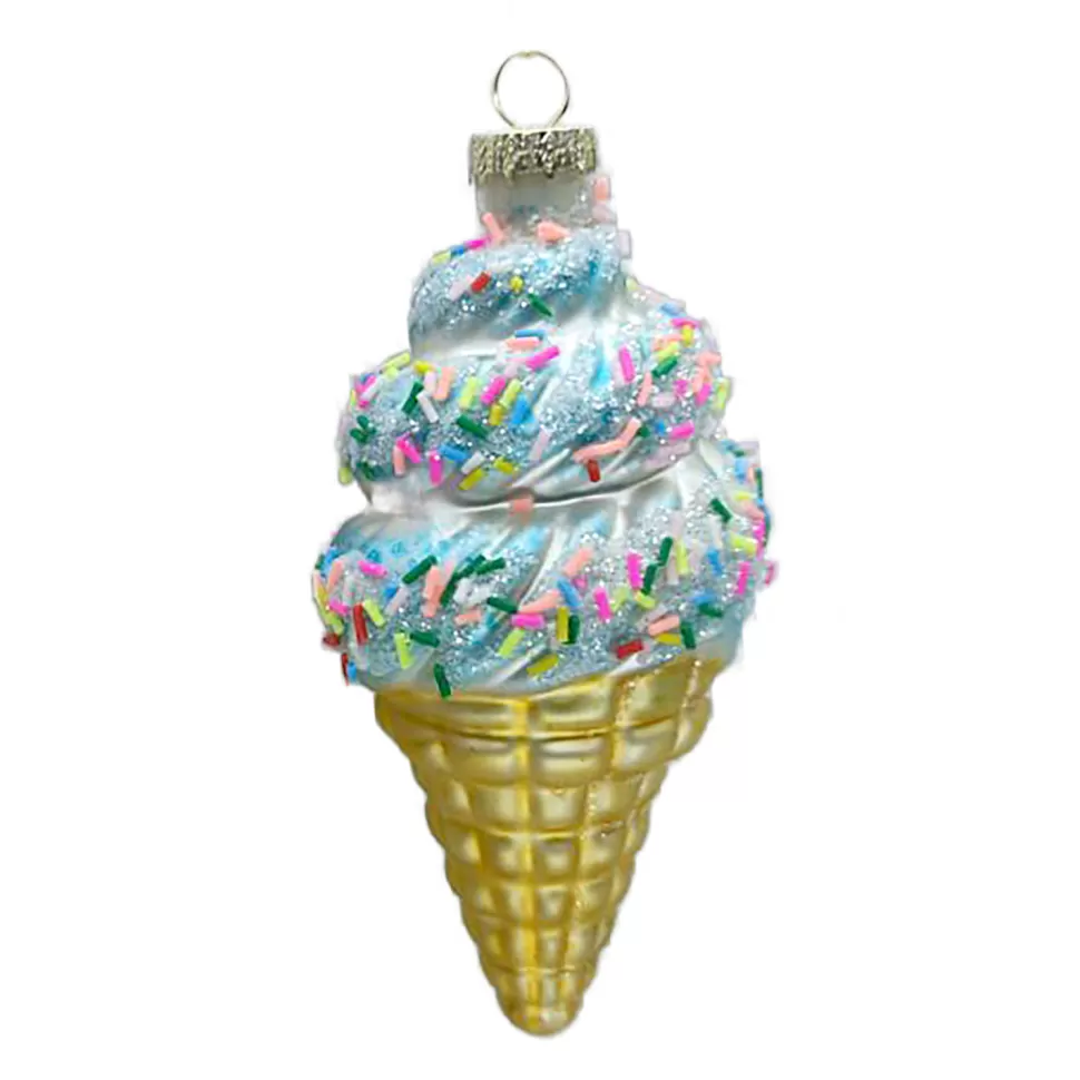 Christmas Forever ORN GLASS ICE CREAM CONE 5.5″ BLUE/MULTI