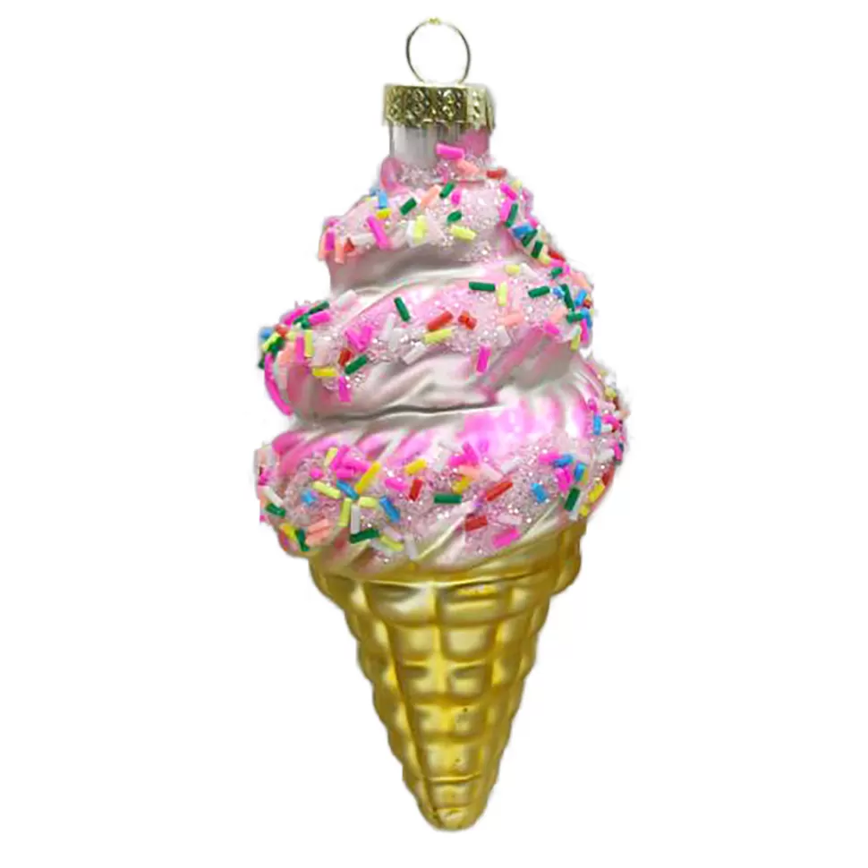 Christmas Forever ORN GLASS ICE CREAM CONE 5.5″ PINK/MULTI