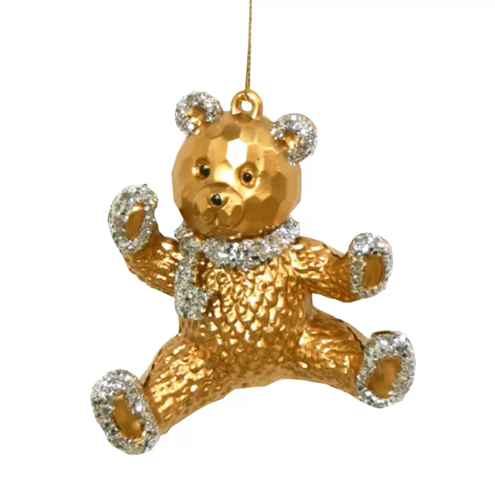 Christmas Forever ORN GOLD BEAR SITTING 3″ MATT GOLD W/ SILVER GLITTER