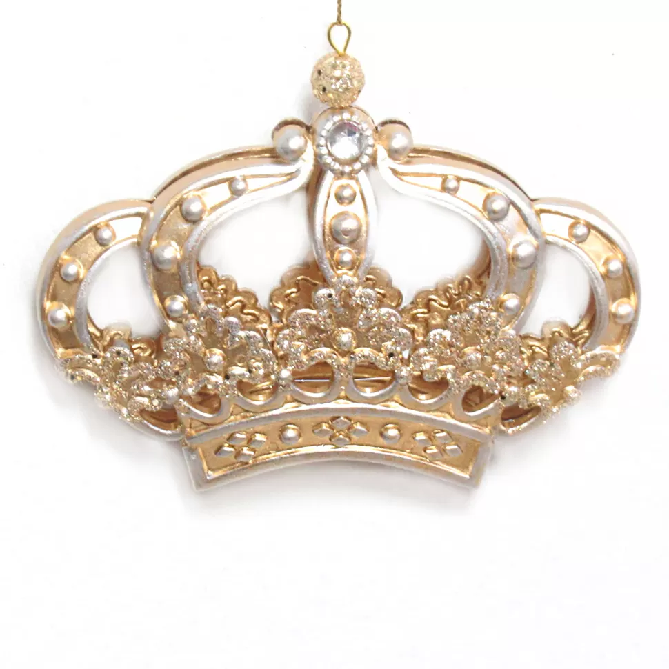 Christmas Forever ORN GOLD CROWN 4.5″ BRUSHED MATT /SILVER W/ JEWEL