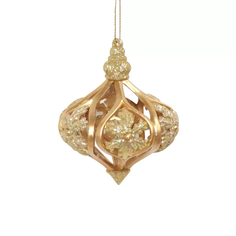 Christmas Forever ORN GOLD ONION BALL W/SNOWFLAKE 4″ MATT GOLD W/ LT. GOLD GLITTER