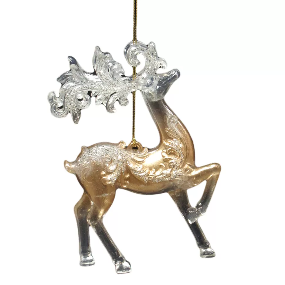 Christmas Forever ORN GOLD REINDEER 5.5″ CLEAR W/ GLITTER