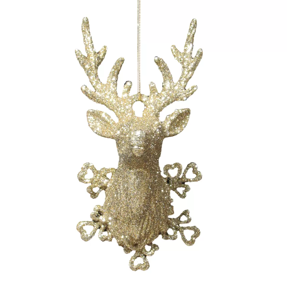 Christmas Forever ORN GOLD STAG HEAD 6.25″ W/ GLTR.