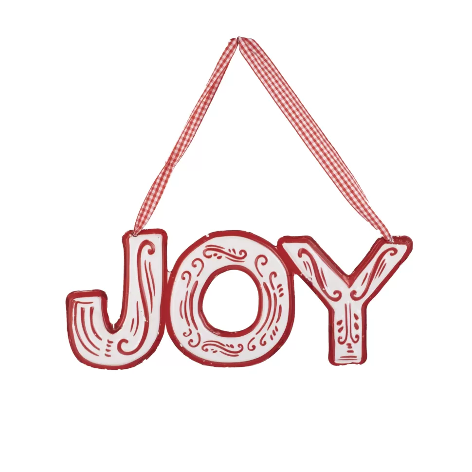 Christmas Forever ORN METAL 7.75″ “JOY” RED/ WHITE