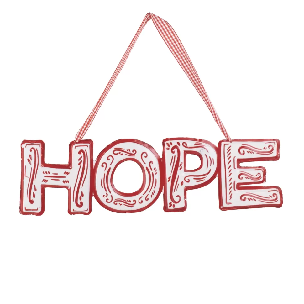 Christmas Forever ORN METAL 9.5″ “HOPE” RED/ WHITE